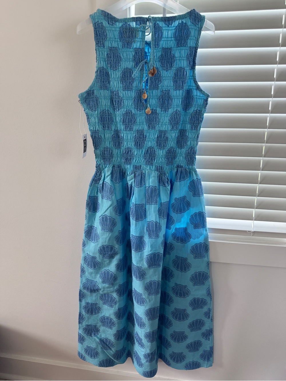 SAYLOR Corina Blue Seashell Stripe Smocked Summer Dress size M - Picture 6 of 9